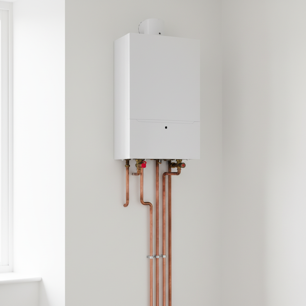 Gas boiler and plumbing installation detail
